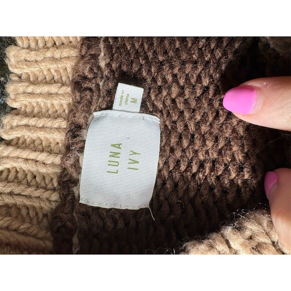 Luna Ivy Sweater Womens Size M Brown Chunky Knit Floral Applique Mock Neck - Picture 10 of 12